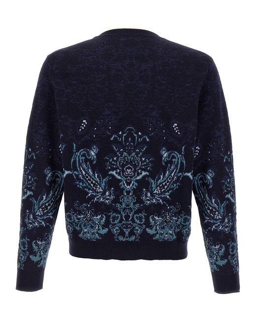 Etro Blue Paisley Wool Sweater for men