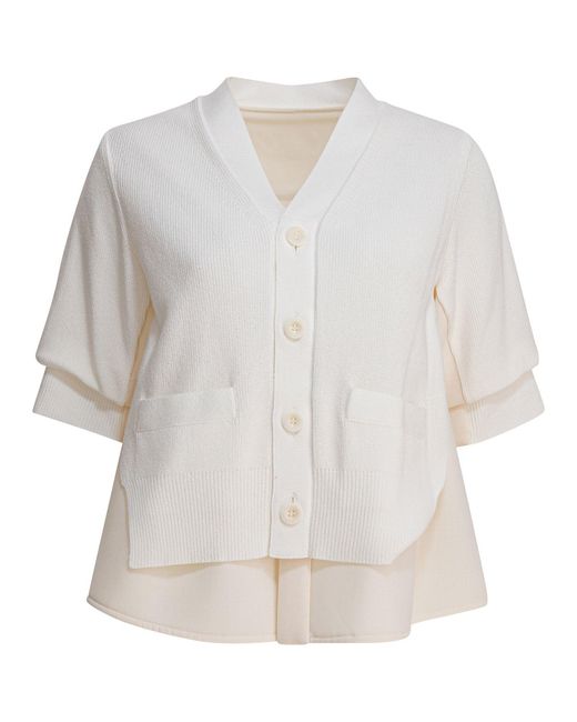 Pull Col V Sacai en coloris White
