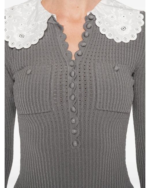 Self-Portrait Gray Lace Collar Knit Top