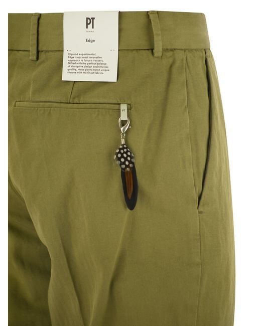 PT Torino Green Rebel Cotton And Linen Trousers