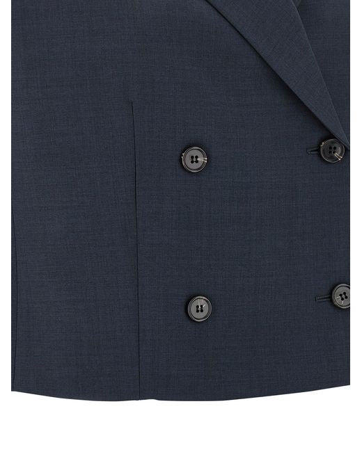 Theory Blue Slightly Cropped Double-Breasted Vest With Peak La