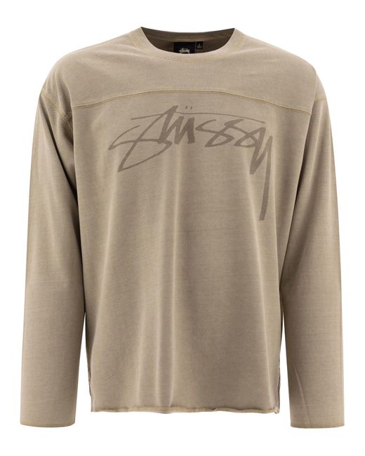 Stussy Gray Cotton Football Crew Tee for men