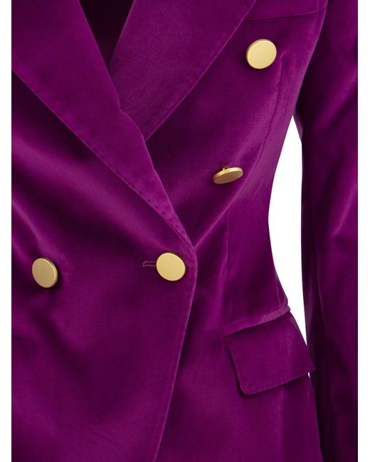 Tagliatore Purple Alicya Double Breasted Velvet Blazer