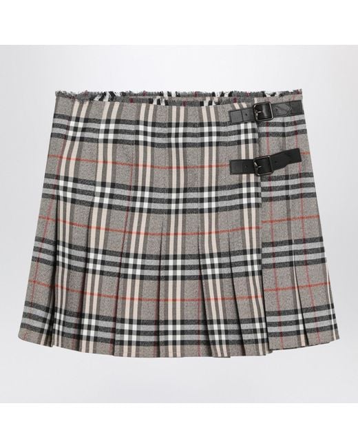 Burberry Gray Wool Kilt Skirt With Check Pattern