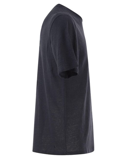 Majestic Black Stretch Linen T Shirt With Round Neckline