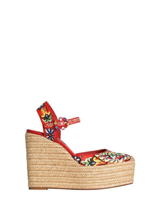 Dolce & Gabbana Pink Dolce & Gabbana Canvas Wedge Sandal With Carretto Print