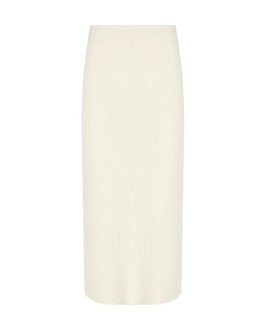 Twinset White Knitted Midi Skirt