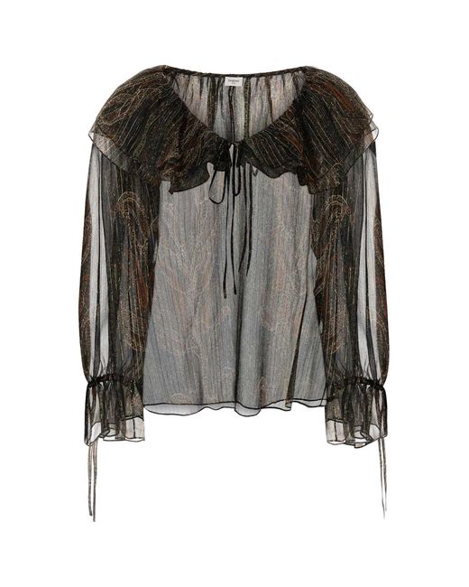 Saint Laurent Black Off-Shoulder Blouse With Drawstring Poet Sleeves