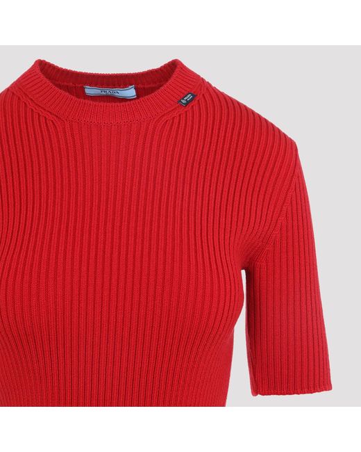 Prada Geribbelde Top Van in het Red