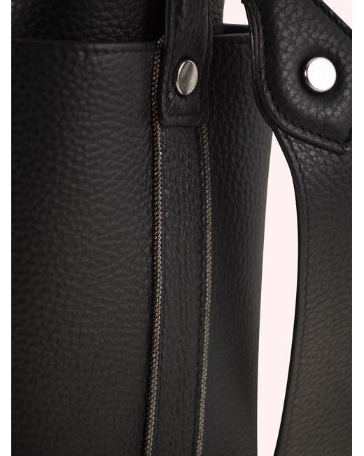 Fabiana Filippi Leather Bag With Diamond Thread in Black