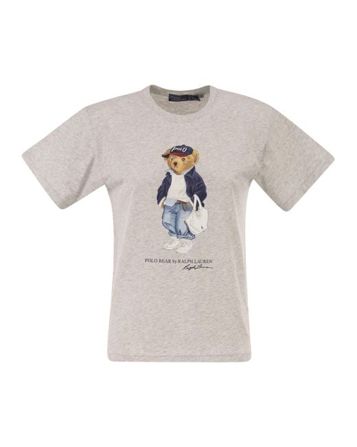 Polo Ralph Lauren White Cotton T-Shirt With Polo Bear Print
