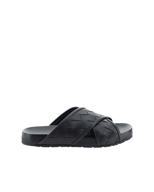 Bottega Veneta Black Intrecciato Leather Sandals for men