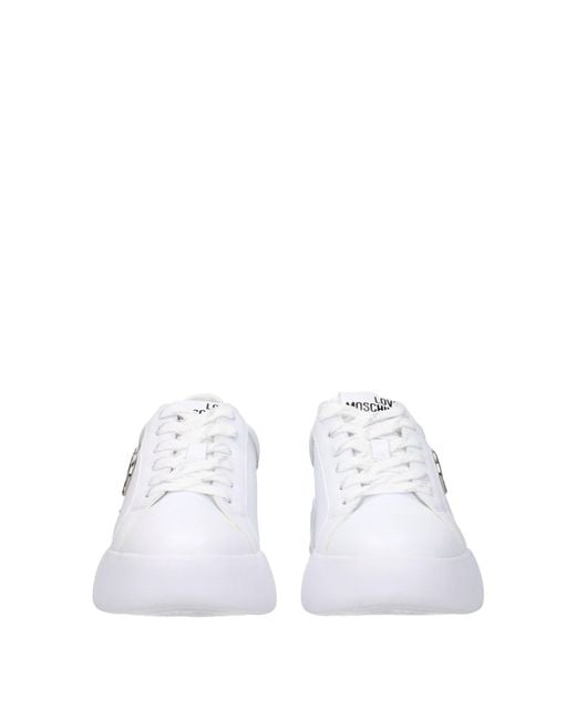 Love Moschino White Sneakers Donna Pelle Bianco/Argento