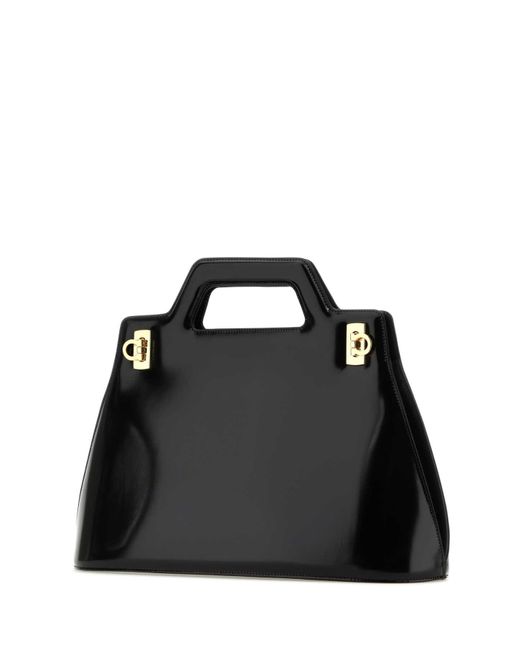 Ferragamo Black Salvatore Leather Wanda M Handbag