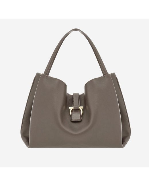 Ferragamo Gray Leder Umhängetasche