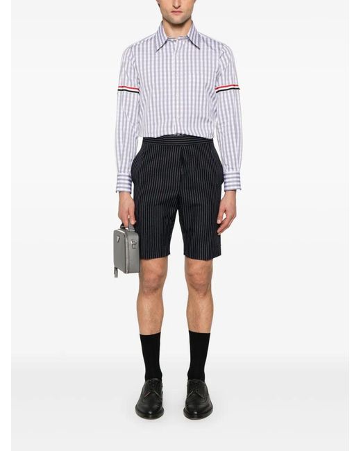 Thom Browne White Gingham Check Long-Sleeve Shirt With Signature Stripes for men