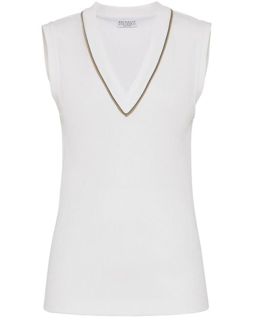 Top de canalé sin mangas Brunello Cucinelli de color White