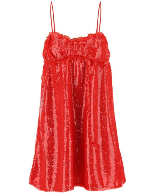 Ganni Red Pailletten -Mini -Kleid