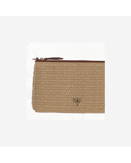 Pinko Natural Flache Umhängetasche aus Raffia