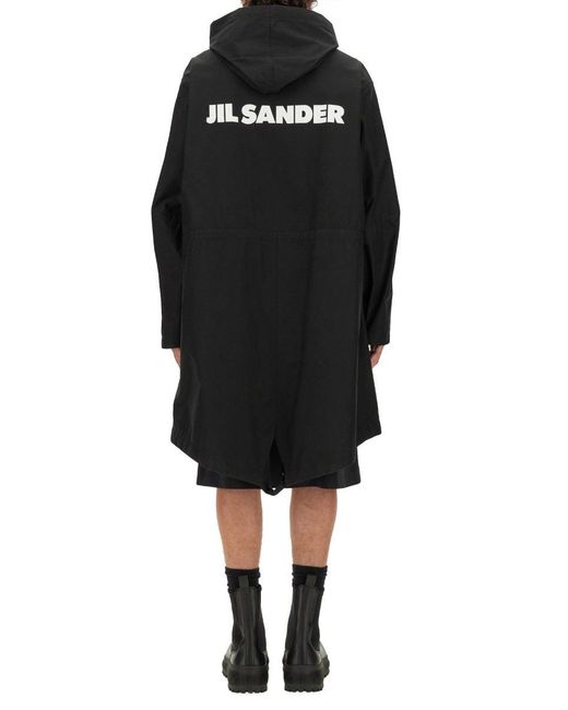 Jil Sander Black Hooded Cotton Parka for men