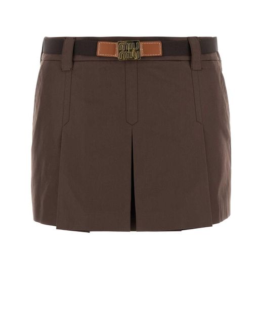 Miu Miu Brown Cotton Blend Mini Skirt