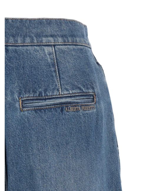 Alberta Ferretti Blue Straight-Leg High-Waist Trousers With Clean Tailored Finish
