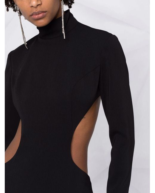MONOT PRE Black Slit Detail Silk Crepe Long Dress