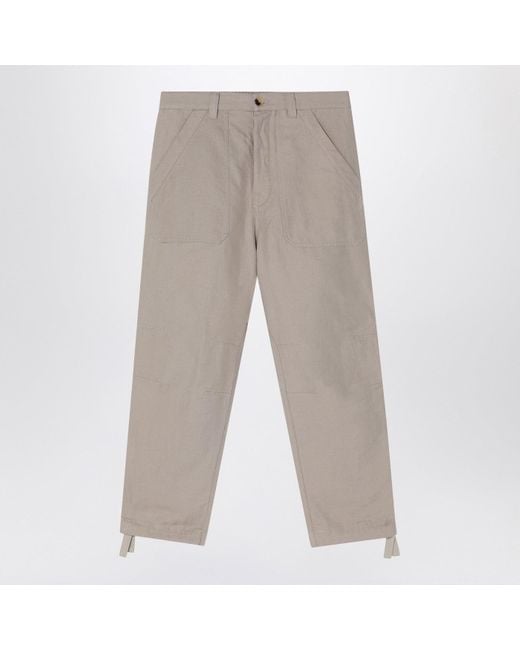 Brunello Cucinelli Gray Khaki Linen Cotton Blend Trousers