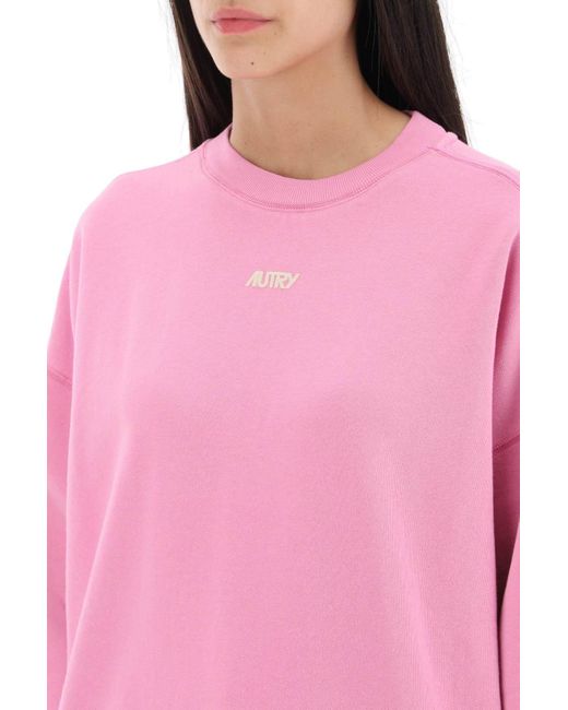 Autry Pink Crew Neck Sweatshirt mit Logoabdruck
