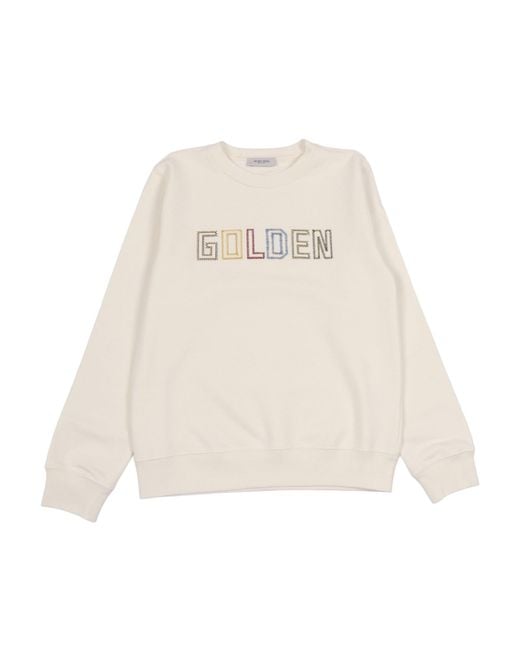 Golden Goose Deluxe Brand White Golden Crew Neck Sweatshirt Blend Cotton Fleece With Patch Fancy Stitch Application Crewneck