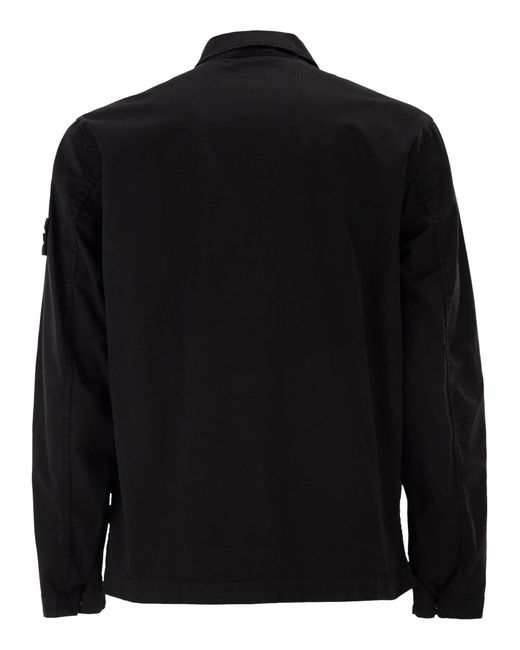 Stone Island Black Regular Fit Overshirt With Concealed Zip for men