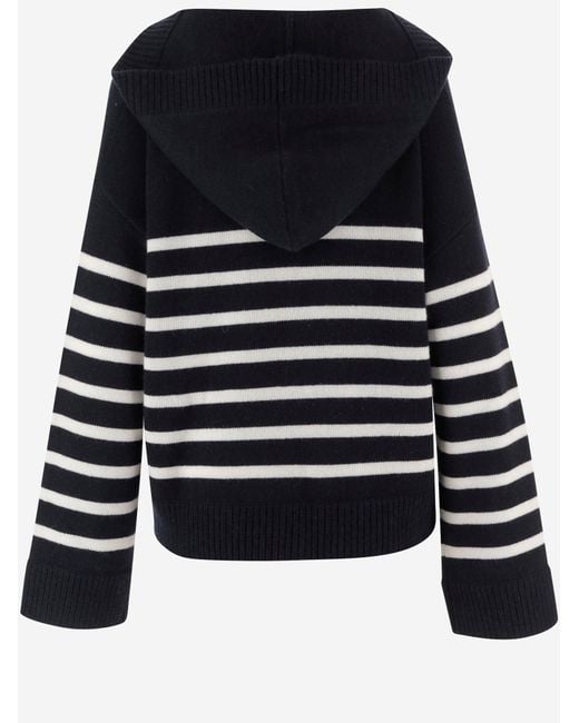 Allude Black Cashmere Striped Sweater