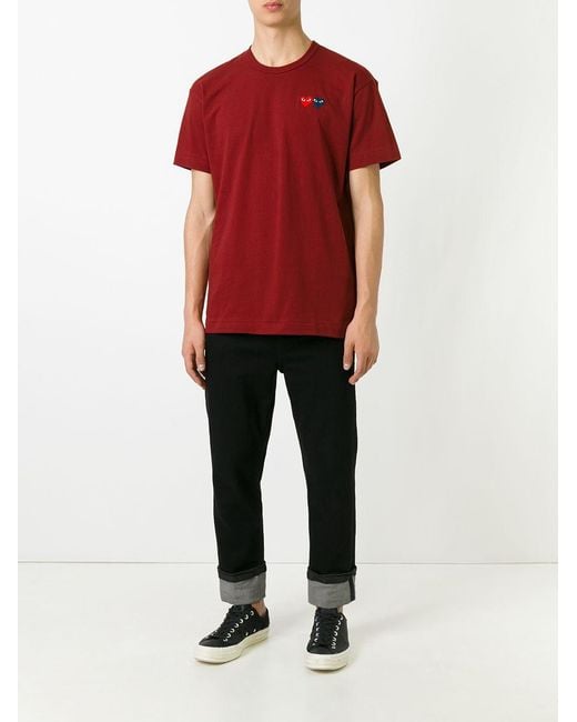 COMME DES GARÇONS PLAY Black U T-Shirt Double Burgundy Emblem Knit Axt226051
