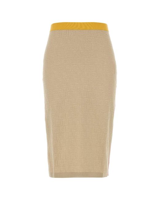 Fendi Natural Sand Stretch Cotton Blend Skirt