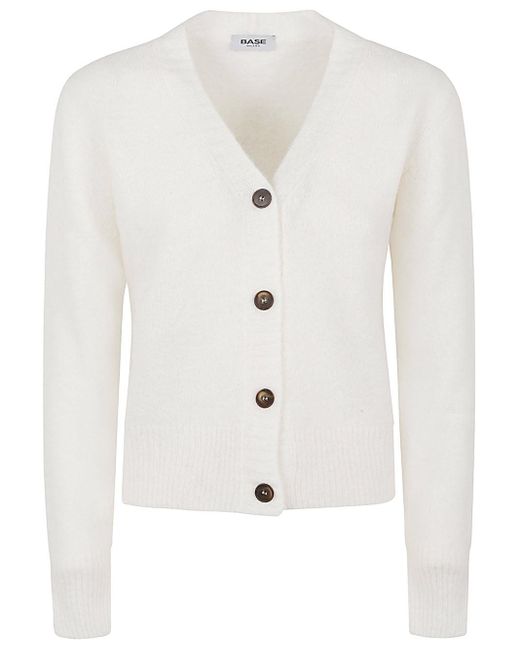 Base London White Wool V Necked Cardigan