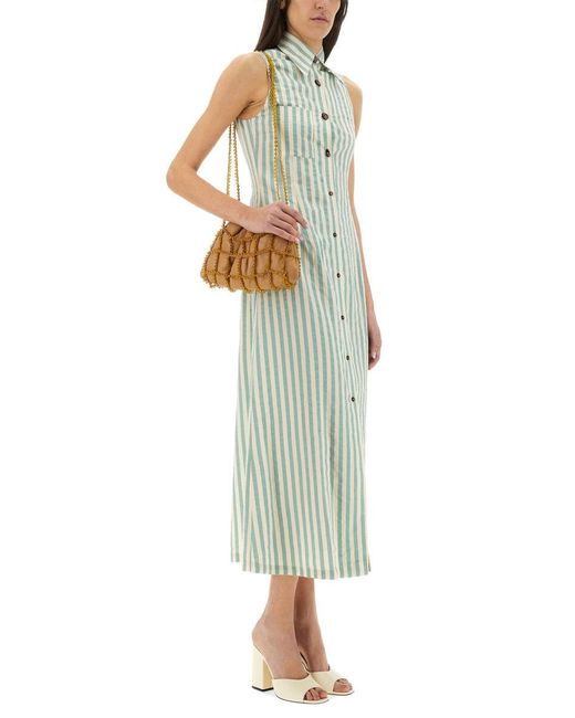 Alysi Green Colorful Stripes Chemisier Dress