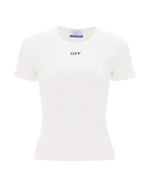 Off-White c/o Virgil Abloh Uit Wit Geribbeld T -shirt Met Off Borduurwerk in het White
