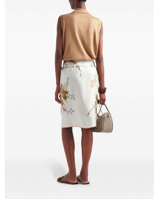 Prada Blue Silk Twill Printed Skirt