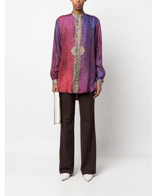 Pierre Louis Mascia Purple Printed Silk Shirt