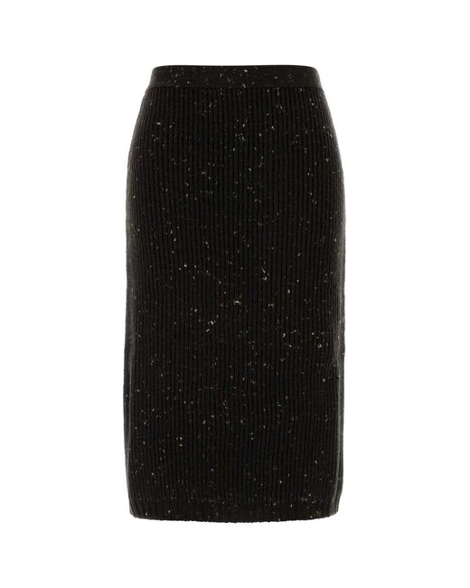 Bottega Veneta Black Melange Dark Wool Blend Skirt