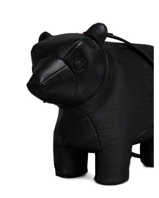 Thom Browne Black Bear Baguette-Tasche aus genarbtem Leder