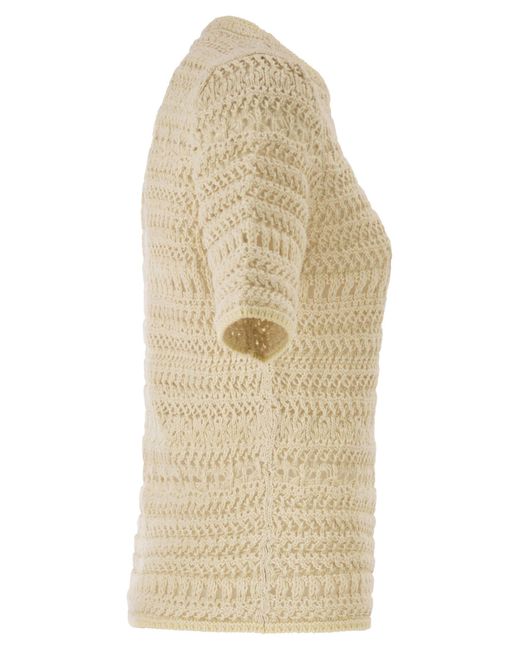 Fabiana Filippi Natural Kurzärmliger Pullover von mit ausgefallenem Häkelstich und Pailletten