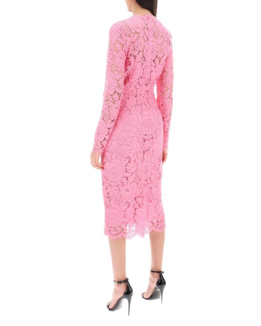 MIDI Robe en dentelle à cordonnets floraux Dolce & Gabbana en coloris Pink