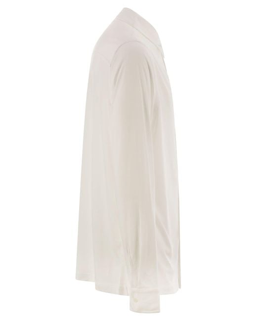 Majestic White Long-Sleeved Lyocell And Cotton Shirt for men