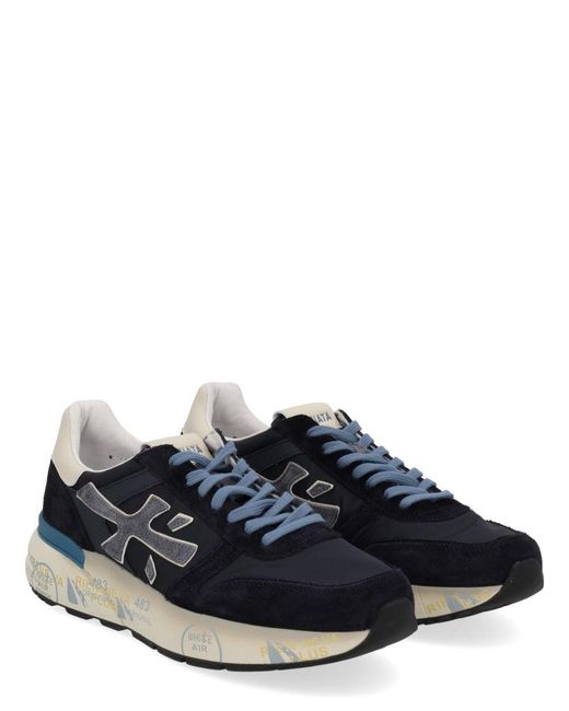 Premiata Blue Dark Base Sneakers With Light Laces And Cream Heel Accent for men