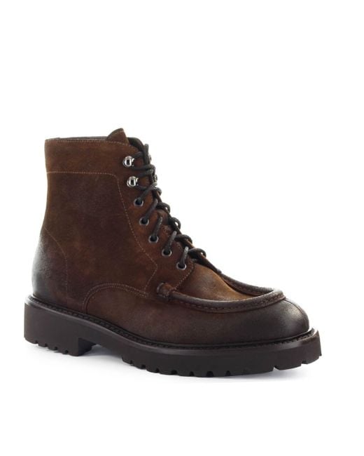 Doucal's Brown Dark Suède Combat Boot for men