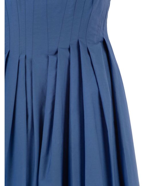 Sportmax Blue Spxgiro – Structured Cotton Midi Dress With Full Skirt
