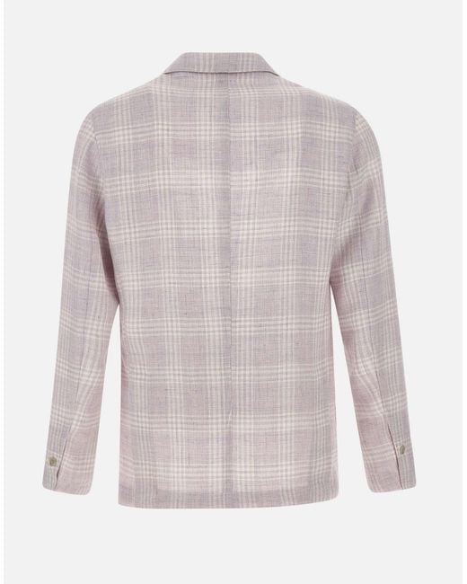 Barba Napoli Purple Linen Wool Checked Blazer for men
