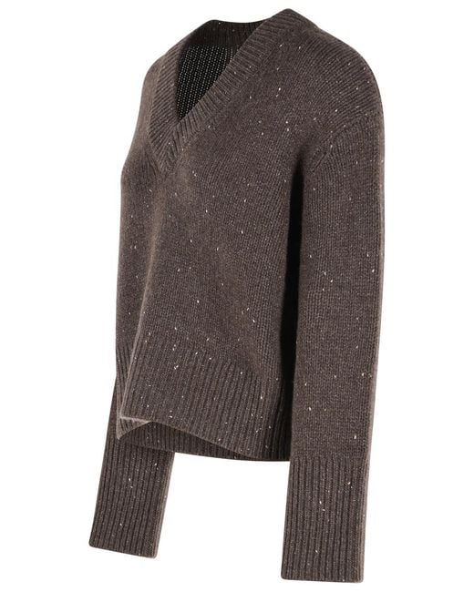 Lisa Yang Gray 'Anella Sparkly' Cocoa Cashmere Sweater