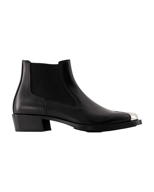 Alexander McQueen Black Chelsea -Stiefel Leder schwarz/ silber